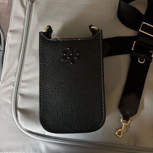 Tory Burch Black Pebbled Leather Phone Crossbody NWOT